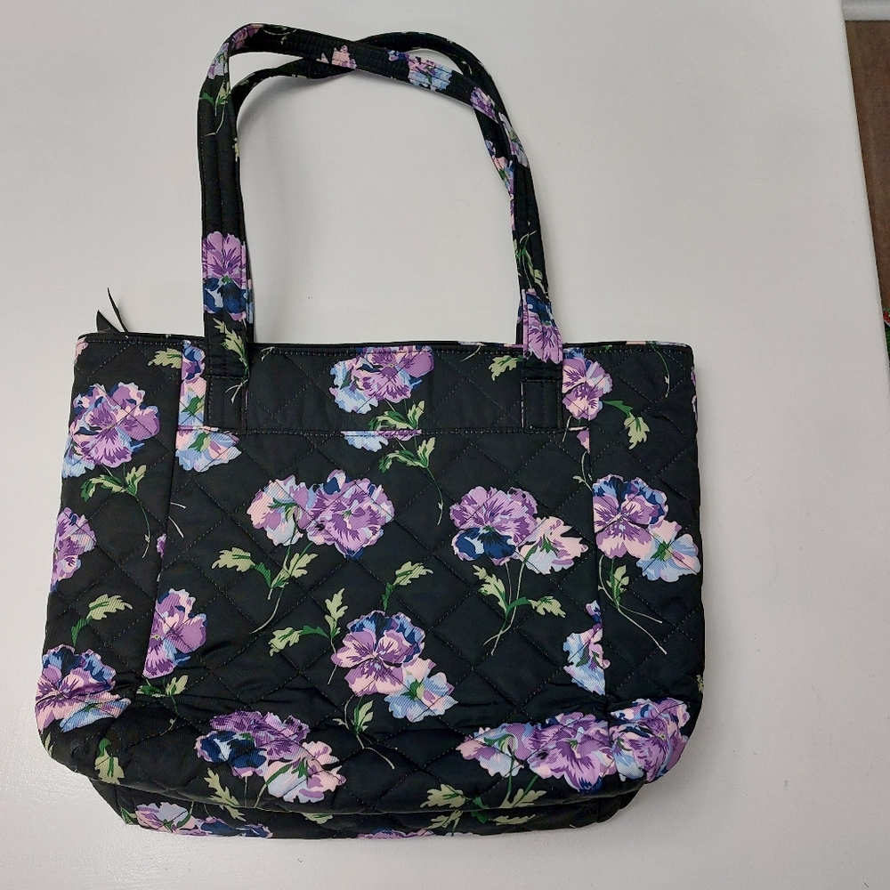 Vera Bradley Performance Twill Large Tote Floating Plum Pansies - Picture 2 of 5
